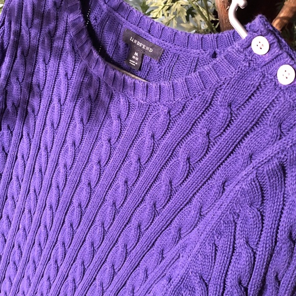 Lands End Cable Royal Blue/Violet Sweater - Picture 2 of 3